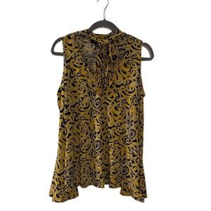 Ashley Stewart Women’s Yellow & Blue Filigree Shirt Medium